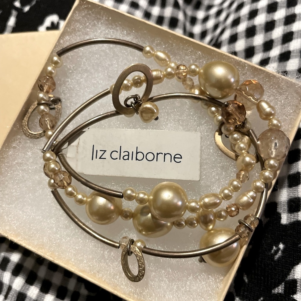 Liz Claiborne Pearl and Gold Bracelet Set - NWT 3 strand set with stretch